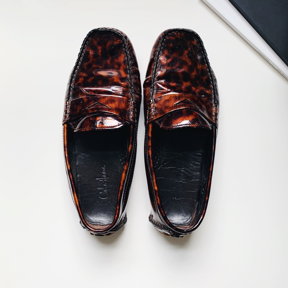 Cole Hann Patent Leopard Loafers